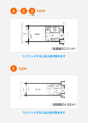 A～C・D type　クリックすると拡大図が開きます　E type　クリックすると拡大図が開きます